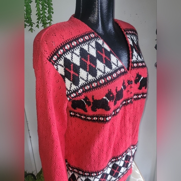 Northern Traditions Red and Black Argyle & Dog Knit Sweater S - Picture 5 of 9